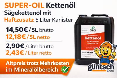 Sägekettenöl 5L kaufen – Kettenöl mit Haftzusatz günstig | Güntsch GmbH